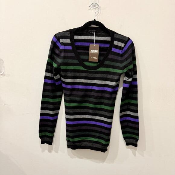 Theory Striped Long Sleeve Scoop Neck Knit Pullover Sweater Multi Women's Size L - Picture 1 of 4